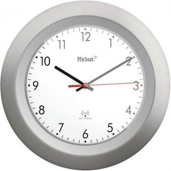 Reloj de Pared Mebus Clásico Plateado con Esfera Blanca de 29cm