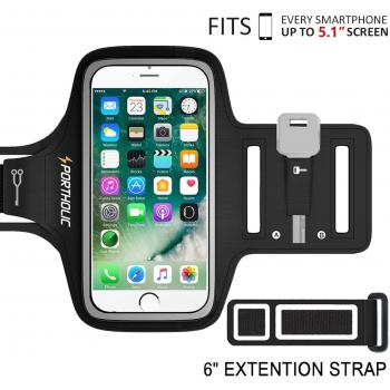 PORTHOLIC® Brazalete deportivo Para Deportes Con soporte para llaves, cables y tarjetas para iPhone 8/7/6,Galaxy S7/S6,iPhone 5S/5C/SE Huawei, Bq x5, HTC, LG hasta 5.1 pulgadas