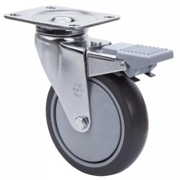 Rueda Giratoria Alex Serie A-PGAIB con Platina y Freno, Cromada, Goma Gris, Eje de Bolas