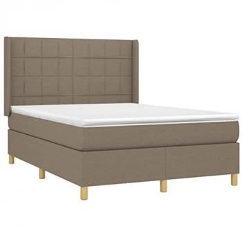 Cama Box Spring con Colchón y Luces LED Tela Gris Taupe 140x190 cm