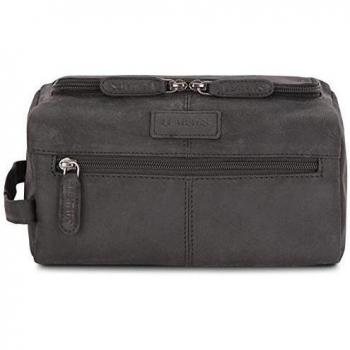 LEABAGS Palm Beach Neceser de auténtico Cuero búfalo en el Estilo Vintage - Negro