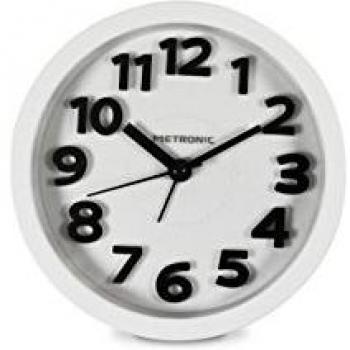 Metronic 477307 - Despertador clásico con Buzzer electrónico, Movimiento de Cuarzo, silencioso, Blanco