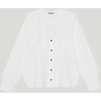 Ganni Frill Collar Maxi Shirt - Bright White - Size: 36 (6)