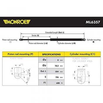 Monroe ML6357 Maxlift - Amortiguador de gas para maletero