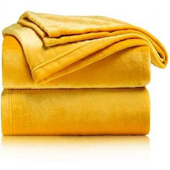 Bedsure Manta para Sofás de Franela 130x150cm - Manta para Cama 90 Reversible de 100% Microfibre Extra Suave - Manta Mostaza Amarillo Transpirable