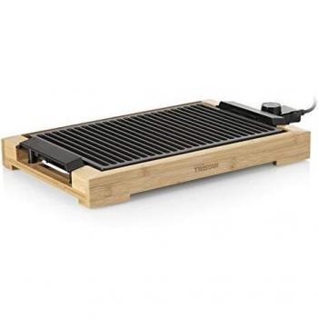 Tristar BP-2785 Parrilla y barbacoa eléctrica – Con elegante carcasa de bambú – Superficie para cocinar: 37 x 25 cm