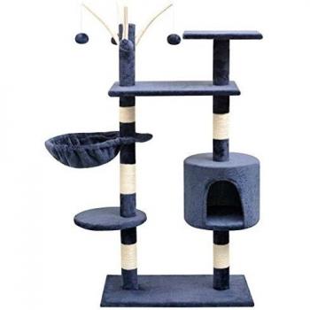 vidaXL Rascador Gatos con Poste Salón Mascotas Huellas Sisal 125 cm Azul Oscuro