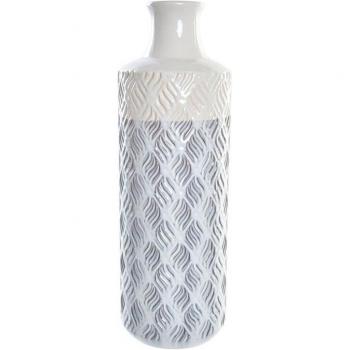 Jarrón de Porcelana Bicolor Mediterráneo 15x15x46 cm con Detalles Decorativos