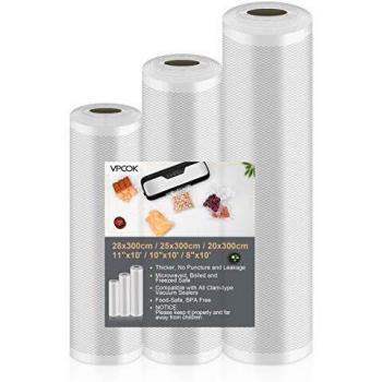 VPCOK Rollos al Vacio para Envasadora al Vacío, 3 Rolls de Varios Tamaños,Almacenaje de Alimentos,Cocina,Sous Vide, 28x300cm/25x300cm/20x300cm