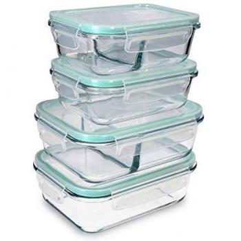 Navaris Set de 4 fiambreras de Cristal con Tapa - 4X Recipientes Variados herméticos antifugas para Horno microondas congelador y lavavajillas