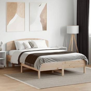 Cama sin colchón 120x190 cm en madera maciza de pino con estructura y cabecero, color marrón