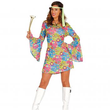 Disfraz de Hippie Flower Power para Mujer Talla M (38-40) con Símbolos Coloridos