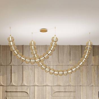 Lámpara Colgante LED Maytoni Golden Cage, Doble Difusor de Vidrio, Diseño Moderno, 70W, 3000k Luz Cálida, Altura 184 cm