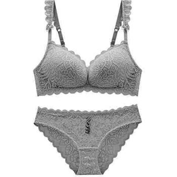 SHEKINI Conjuntos de Ropa Interior para Mujer Push Up Floral Sujetador sin Aros con Relleno Sujetador y Bragas Elásticas de Mallas de Encaje Transparente
