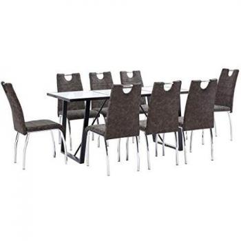 vidaXL Juego de Comedor 9 Piezas Cuero Sintético Mobiliario Decoración Interior Casa Hogar Robusto Duradero Resistente Funcional Práctico Útil Marrón