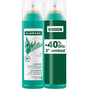 Champú Seco Purificante de Ortiga Klorane - Pack Doble 2 x 150 ml para Cabello Graso