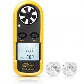 HusDow Anemómetro Termómetro Digital de Pantalla LCD Medidor de Velocidad Viento Aire con Luz de Fondo para Vela, Cometa, Surf, Marina, Pescar, etc