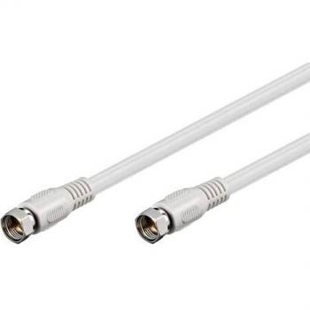 Cable Coaxial SAT F-Macho a F-Macho 2.5m, 75 Ohm, Doble Apantallado, 80dB, Blanco
