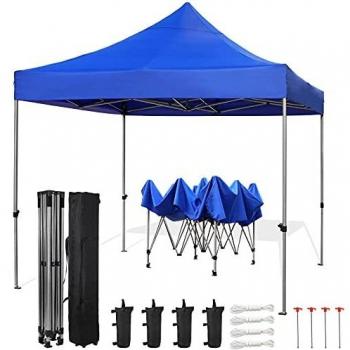 Cenador Plegable, Carpa Impermeable 3 x 3 m, Protección Solar, con Marco de Acero Reforzado, con 4 Sacos de Arena, Bolsa de Transporte, Ideal para Fiestas, Jardín