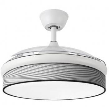 Ventilador DC Moda 72W Blanco/Surco Gris 108D con Control Remoto, Memoria y Temporizador - Diseño Exclusivo