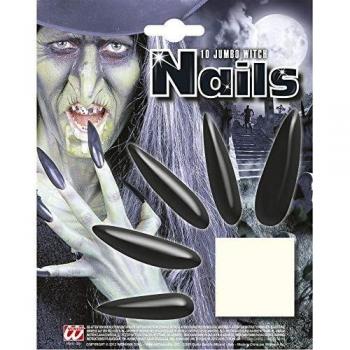 Set de 10 Uñas Bruja Negras con Adhesivos