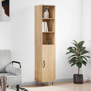 Aparador alto de madera contrachapada 34,5x34x180 cm con 1 puerta, mueble de almacenaje para salón en color roble Sonoma marrón