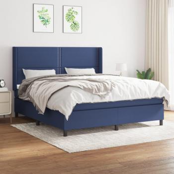 Cama box spring de muelles con colchón azul 160x200 cm en tela