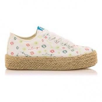 Zapatos de cordones para niña en tejido estampado - Mustang 48912 Zapatillas Bajas Blancas