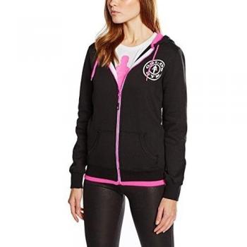 Golds Gym GGLSWT017 para Mujer, Training Entrenamiento Muscular Athleisure Joe y Cremallera con Capucha de Entrenamiento Superior, Negro / Rosas Fuertes, M