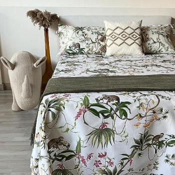 Juego de sábanas 100% algodón estampado monos tropical 4 piezas para cama de 150 cm