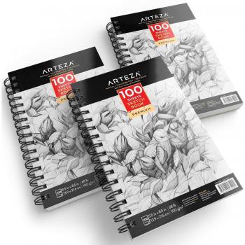Arteza Cuadernos de dibujo, Pack de 3 blocs en espiral de doble anilla, 100 hojas cada uno, Papel grueso blanco para bocetos, Tamaño 13,9 x 21,6 cm, 100 gsm, Sin ácidos, Para artístas y aficionados