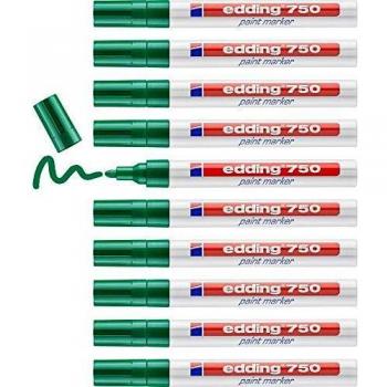 edding 750 marcador de tinta opaca - verde - 10 rotuladores - punta redonda 2-4 mm - para metal, vidrio, piedras o plástico - resistente al calor, permanente, no mancha, impermeable