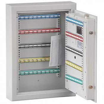 Caja de caudales para llaves gris con 100 ganchos ajustables, dimensiones 636 x 460 x 120 mm