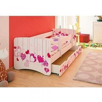 Best For Kids cama infantil con protección anti Caídas con cajón y con 10 cm Colchón TÜV certificado Super Selección 3 Tamaños Diversos diseños Herzen Talla:70x160
