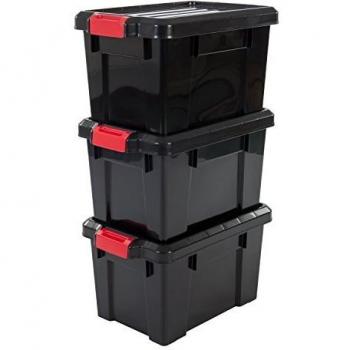 Juego de 3 cajas de almacenamiento apilables con cierre a presión para bricolaje, 21 l - Power Box SK-210 - Negro