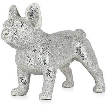 Escultura Decorativa de Vidrio Bulldog Francés Color Plateado