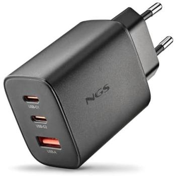 Cargador de Pared NGS ERA 65W GaN Negro con 2xUSB-C y 1xUSB-A, Carga Rápida Universal