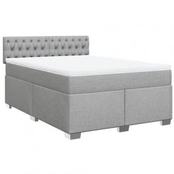 Cama box spring con colchón de muelles y tela gris claro 140x200 cm