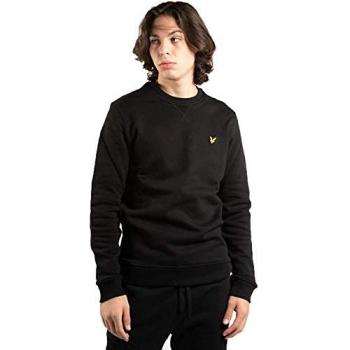Lyle & Scott Men's Black Brushed Back Crew Neck Sweatshirt with Logo Size L