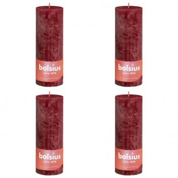 Bolsius Velas Rústicas Shine 4 unidades rojo terciopelo 190x68 mm