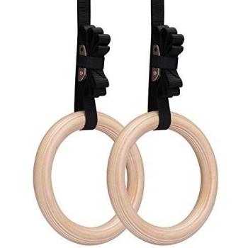 Yimidear Anillos de Gimnasia, Madera Anillos Olímpicos con Correas de Hebilla Anillos de Gimnasio para Entrenamiento de Fuerza, Crossfit, Dominadas y Dips