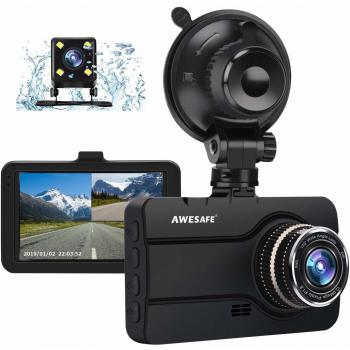 AWESAFE Cámara de Coche Dash CAM 1080P con Cámara Trasera Full HD 170 Ángulo con WDR G-Sensor, Detección de Movimiento, Grabación en Bucle, Visión Nocturna, Monitor de Aparcamiento