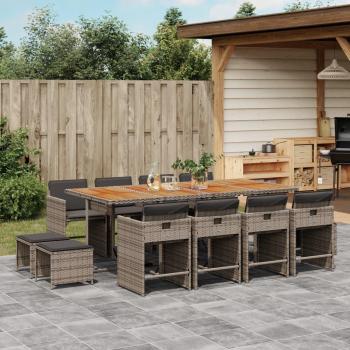 13-Piece Grey Poly Rattan Garden Dining Set with Cushions