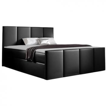 Cama Continental Baltimore 154 - Individual - Cuero Ecológico Negro - 213x124x103cm - Con Somieres