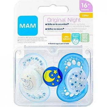 MAM Chupete Original Night S175 - Chupete con Tetina de Látex, para Bebé de 16+ meses, brilla en la oscuridad - Azul