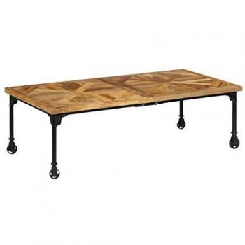 vidaXL Madera Mango Maciza Mesa de Centro Hierro Fundido 140x70x45 cm Aparador