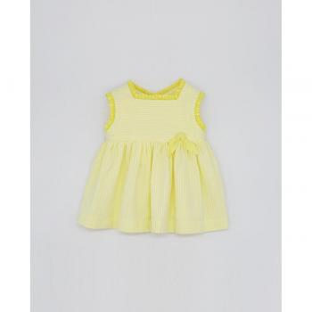 Vestido de bebé niña de algodón amarillo con rayas y escote cuadrado
