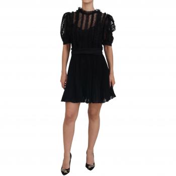 Dolce & Gabbana Black Lace Trim A-line Mini Nylon Dress, Female, Size L