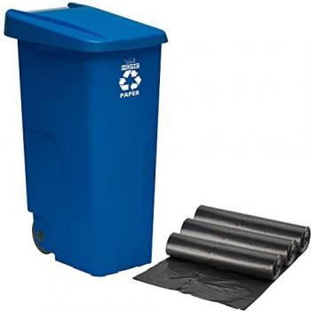 Contenedor de basura Wellhome Reciclo 110 litros con tapa y ruedas + 3 bolsas de basura