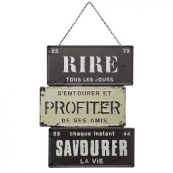 Placa decorativa retro de metal - Negro y blanco - 26x34 cm - Atmosphera creador de interiores
